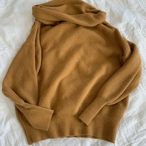 Off the shoulder tan sweater